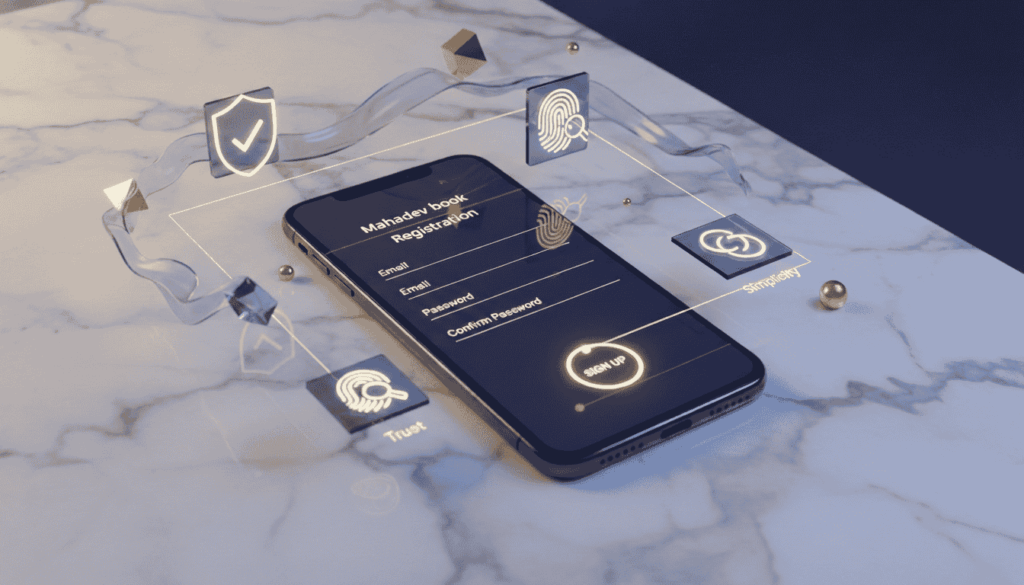 a modern smartphone with a clean registration screen, soft lighting, premium colors, and minimal design elements representing a secure and user-friendly online signup experience.