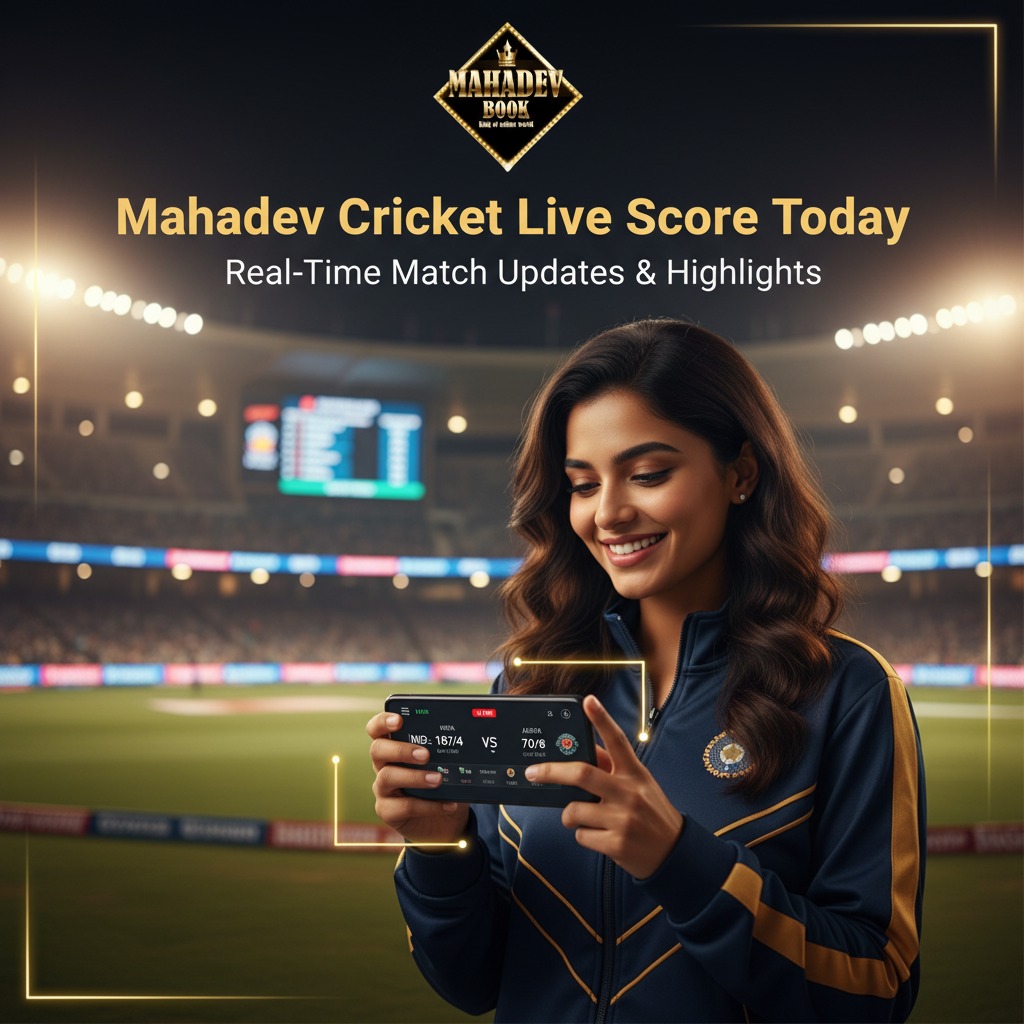 Mahadev Cricket Live Score Today on Mahadev App showing real-time match updates, live cricket scores, player stats, and ball-by-ball commentary on a mobile screen.