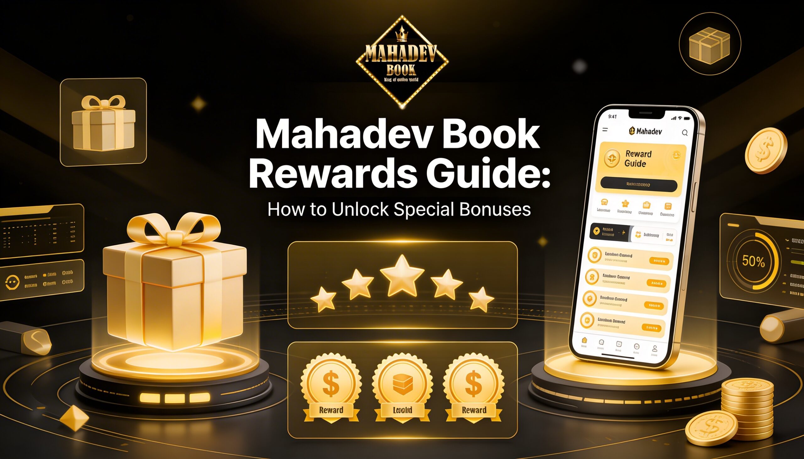 Mahadev Book Rewards Guide showing bonuses, cashback offers, referral benefits, and exclusive rewards available on the Mahadev app for users.